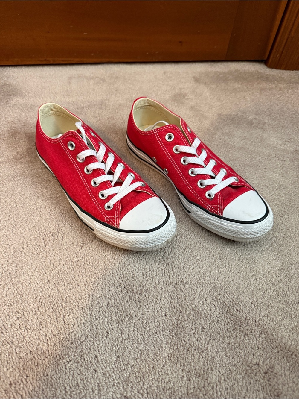 Women's Red Low-Top Converse Canvas Sneakers with White Accents